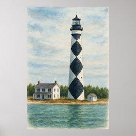 Cape Lookout Lighthouse Watercolor Poster