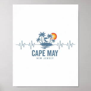 Cape May Beach New Jersey Vintager 80er Sunset Hea Poster