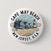 Cape May Beach Retro-Vignette Button (Vorderseite)
