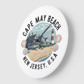 Cape May Beach Retro-Vignette Große Wanduhr (Winkel)