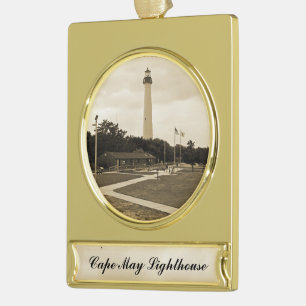 Cape May Lighthouse Banner-Ornament Gold