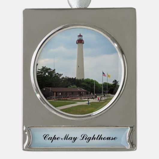 Cape May Lighthouse Banner-Ornament Silber (Vorderseite)