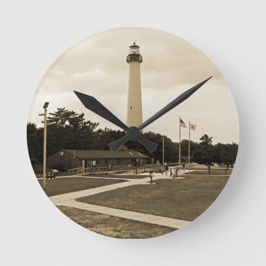 Cape May Lighthouse Runde Wanduhr (Vorderseite)