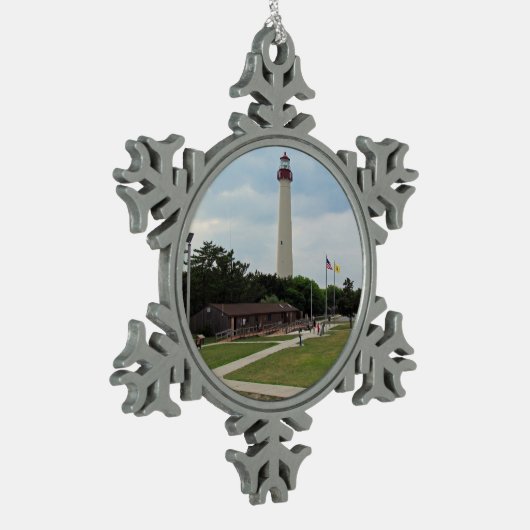 Cape May Lighthouse Schneeflocken Zinn-Ornament (Links)