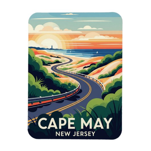 Cape May New Jersey Illustration Travel Postcard Magnet (Vertikal)