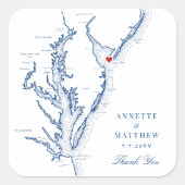 Cape May New Jersey Map Navy Gastgeschenk Hochzeit Quadratischer Aufkleber (Vorderseite)