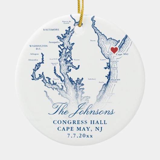 Cape May NJ Map Navy Hochzeit Foto Weihnachten Keramik Ornament (Vorne)