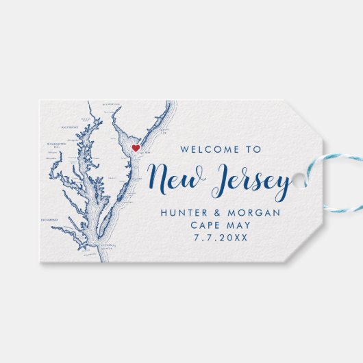 Cape May NJ Minimal Modern Navy Hochzeit Willkomme Geschenkanhänger (Vorderseite (Horizontal))