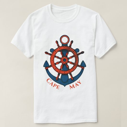 Cape May, NJ Segelrad und Anker T-Shirt (Design vorne)