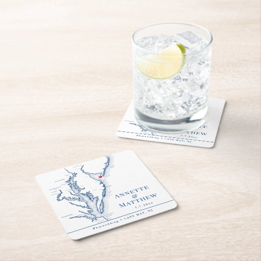 Cape May NJ Wedding Party Cocktail Stunden Drink Rechteckiger Pappuntersetzer (Vor Ort)