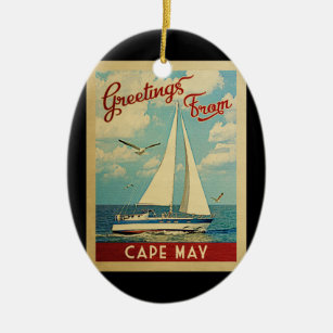 Cape May Sailboat Vintage Travel New Jersey Keramik Ornament