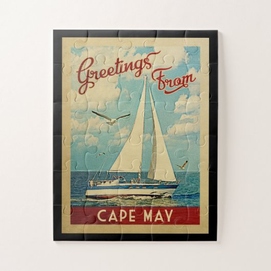 Cape May Sailboat Vintage Travel New Jersey Puzzle (Vertikal)