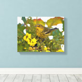 Cape May Warbler mit dem blühenden Mahonia Leinwanddruck (Insitu (Holzboden))
