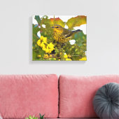 Cape May Warbler mit dem blühenden Mahonia Leinwanddruck (Insitu (Wohnzimmer))