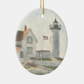 Cape Neddick Leuchtturm Aquarell Keramik Ornament (Rechts)