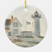 Cape Neddick Leuchtturm Aquarell Keramik Ornament (Hinten)