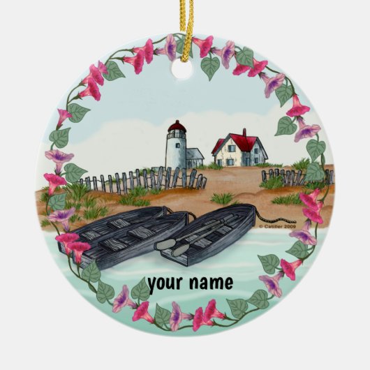 Cape Neddick Leuchtturm Keramik Ornament (Vorne)