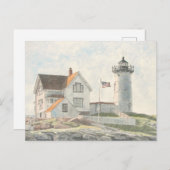 Cape Neddick Lighthouse Wasserfarbe Postkarte (Vorne/Hinten)