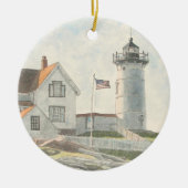 Cape Neddick Lighthouse Watercolor Keramik Ornament (Vorne)