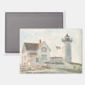Cape Neddick Lighthouse Watercolor Magnet (Vorderseite/Rückseite)