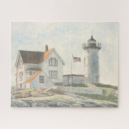 Cape Neddick Lighthouse Watercolor Puzzle (Horizontal)
