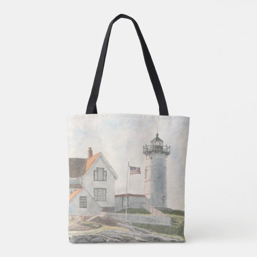 Cape Neddick Lighthouse Watercolor Tasche (Rückseite)