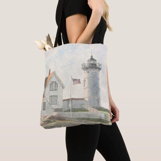 Cape Neddick Lighthouse Watercolor Tasche (Von Nahem)