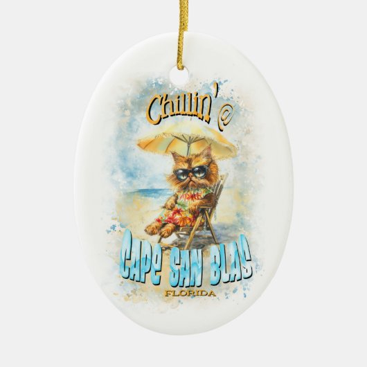Cape San Blas Florida Beach Lounges Katze Keramik Ornament (Vorne)