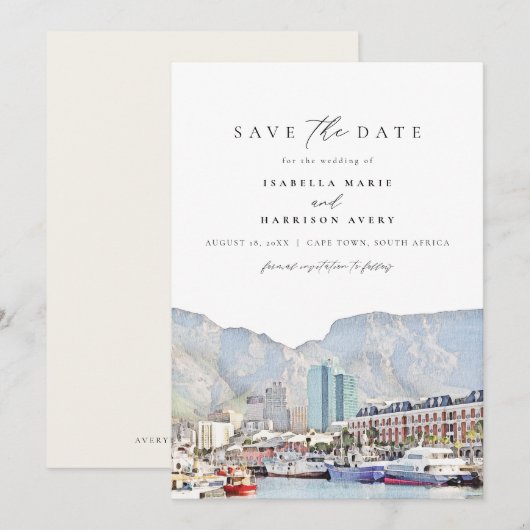 CAPE TOWN Coastline Skyline Reisen Save the Date Einladung (Vorne/Hinten)