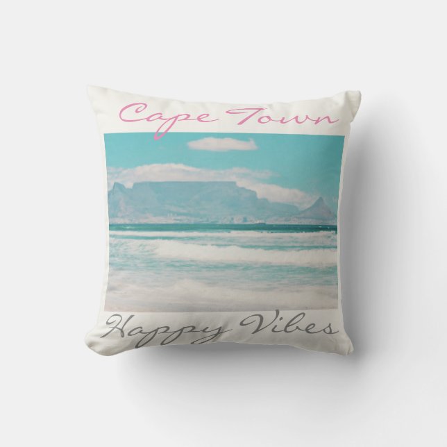 Cape Town Table Mountain Happy Vibes Throw Kissen (Vorderseite)