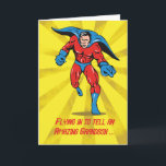 Caped Superhero Grandson 8. Geburtstag Karte<br><div class="desc">Dieser Superheld fliegt rein,  um deinem Enkel zu sagen,  was für ein phantastischer er ist! Feiern Sie seinen 8. Geburtstag mit diesem gefangenen Helden mit gelber und goldener Sternexplosion.</div>