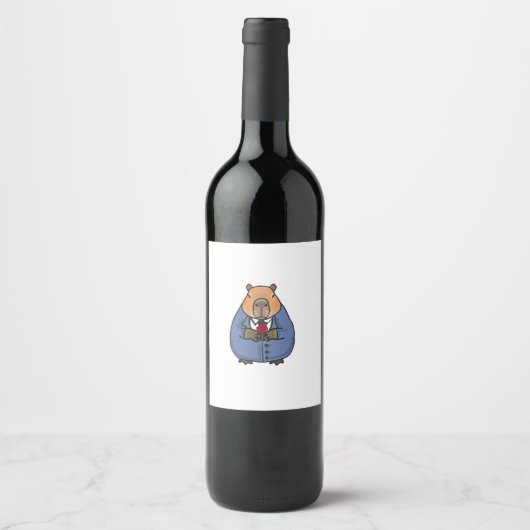 Capibara Valentinstag Wein Weinetikett (Vorderseite)