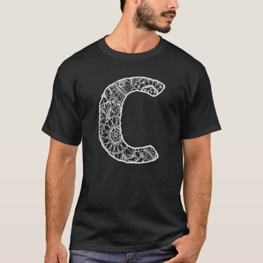 Capital Letter C  Floral Chic Boho Abstract Doodle T-Shirt (Vorderseite)