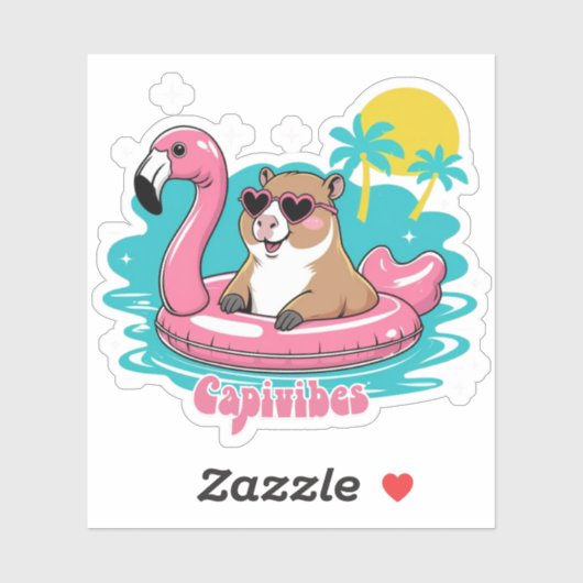 Capivara Estilosa no Verão com Boia Rosa Aufkleber (Blatt)