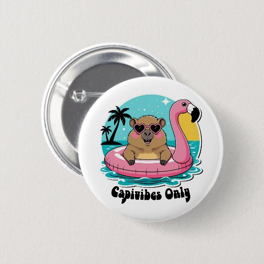 Capivara Estilosa no Verão com Boia Rosa Button (Vorne & Hinten)