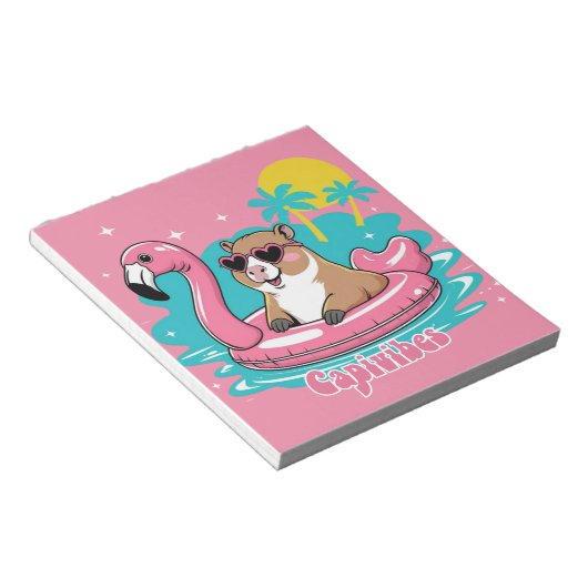Capivara Estilosa no Verão com Boia Rosa Notizblock (angewinkelt)