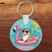 Capivara Estilosa no Verão com Boia Rosa Schlüsselanhänger (Rückseite)