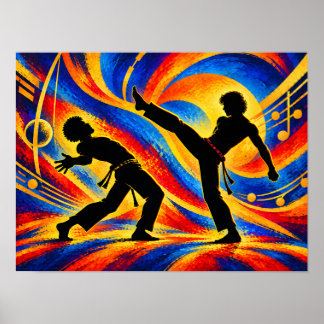 Capoeira-Tritt- und Verteidigungsbewegungen Silhou Poster