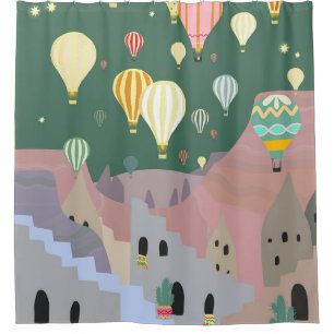 Cappadocia Night Art   Heißluftballon Türkei Duschvorhang