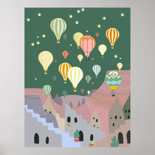 Cappadocia Night Art | Heißluftballon Türkei Poster (Vorne)