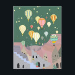 Cappadocia Night Art | Heißluftballon Türkei Postkarte<br><div class="desc">Fantasy abstrakte Malerei Kunstwerk von magischen bunten Heißluftballon-Show in Kappadokien in der Türkei Nacht,  unter Sternenhimmel mit Sternen bestreut. Whimsikal bunt zeitgenössische Heißluftballons Gemälde,  mit Kapadokya,  Kappadokien Ballons. Dreamy und magische Goldballon Reise Kappadokien Ethno Folk traditionellen Kunst,  Volksmuster,  ethnische Teppiche,  Wüste heiße Luft Ballon zeigen whimsical zeitgenössische Illustrationskunst</div>