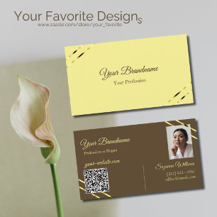 Cappuccino Beige Gold Linien mit Foto und QR-Code Visitenkarte