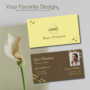 Cappuccino Beige Gold Linien mit Logo und Foto  Visitenkarte