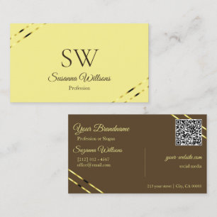 Cappuccino Beige Gold Linien mit Monogramm QR Code Visitenkarte