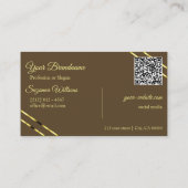 Cappuccino Beige Gold Linien mit Monogramm QR Code Visitenkarte (Rückseite)