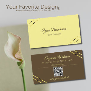 Cappuccino Beige Gold Linien mit QR Code Elegant Visitenkarte