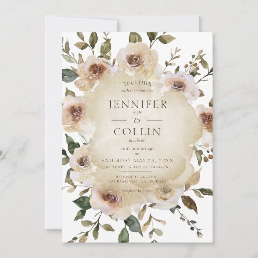 Cappuccino Creme Rustikale Rose Einladung (Vorderseite)