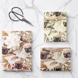 Cappuccino-Cup-Wasserfarbe Geschenkpapier Set