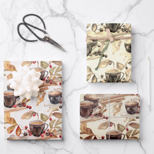 Cappuccino-Cup-Wasserfarbe Geschenkpapier Set (Vorderseite)