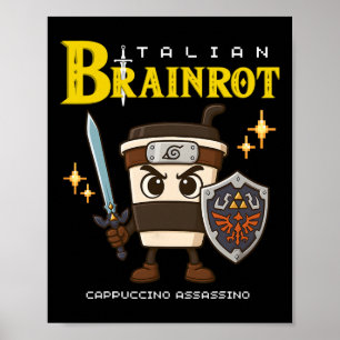 Cappuccino Ino Italien Brainrot Retro-Gamer-Kunst Poster
